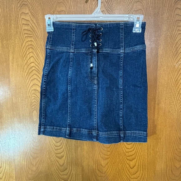 Free People Dark Blue Denim A-Line Skirt - Picture 4 of 4